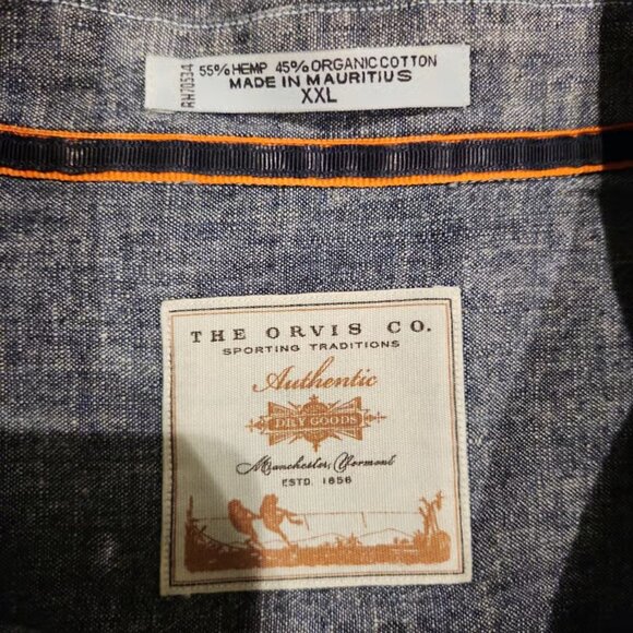 NEW Orvis Shirt Mens XXL Blue Chambray Hemp Organic Cotton Button Up Outdoor - Picture 2 of 9
